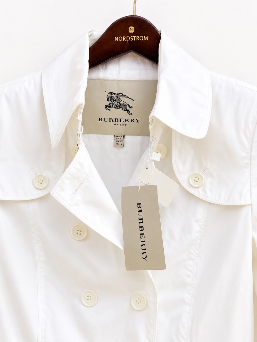 NWT Burberry London White Belted Trench Coat Women’s US 8 Made Italy - Picture 4 of 8